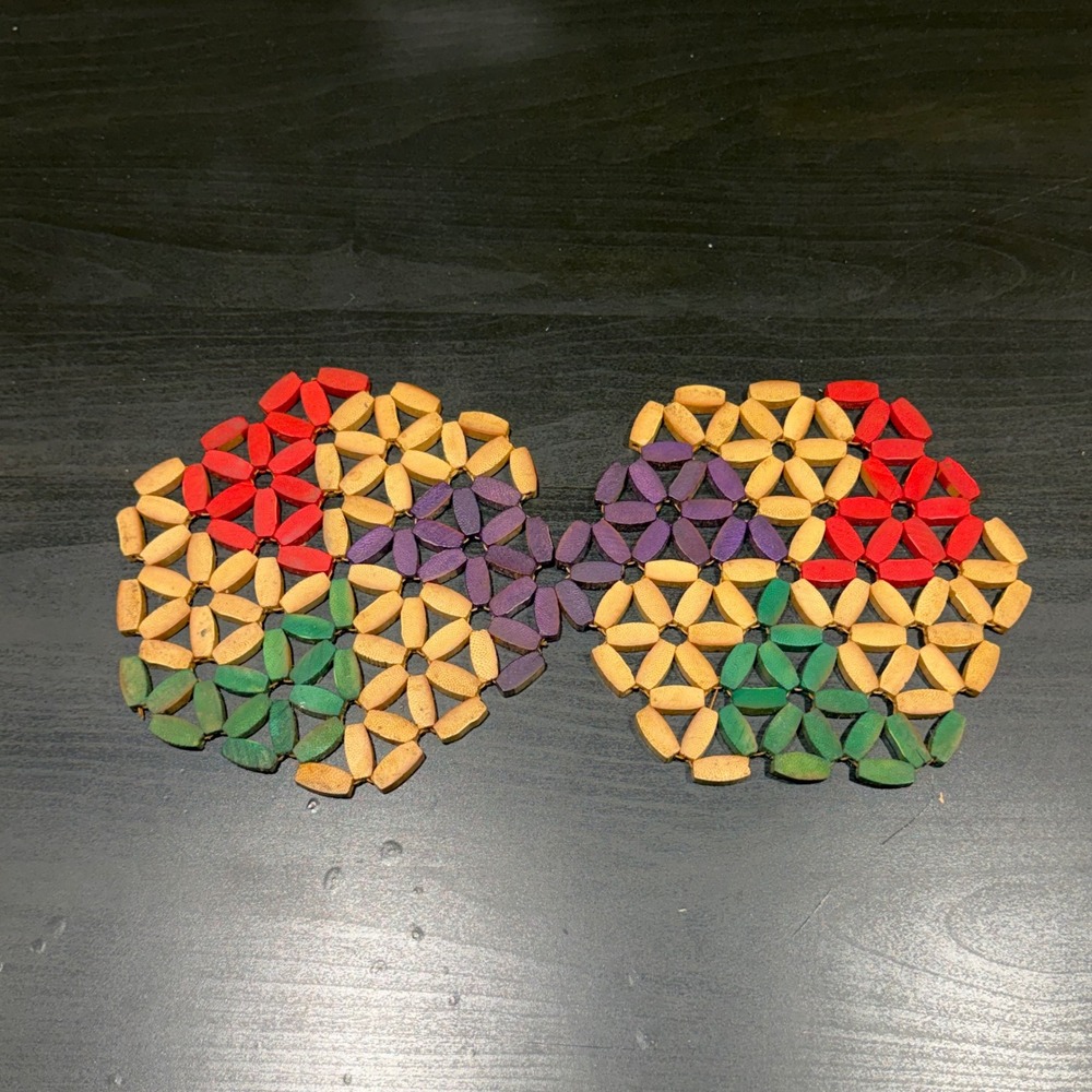 Colorful Wooden Bead Trivets Hot Pads Set of 2 Boho Folk Art Decor Vintage